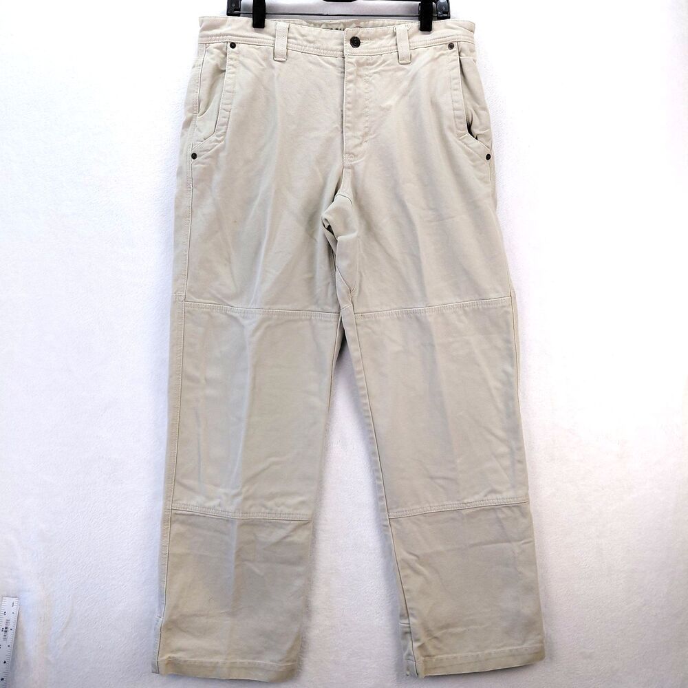 Eddie Bauer Ranger Jean Men 34x32 Beige Double Knee Canvas Heavyweight Work Pant